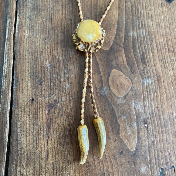 Elk horn vintage woven leather Bolo Tie - Picture 4 of 13